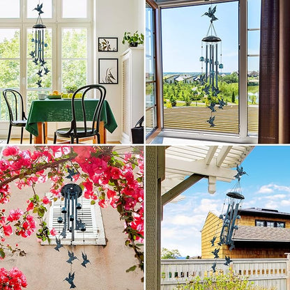 LESES Hummingbird Wind Chimes Outdoor Wind Chime with 4 Aluminum Tubes & 6 Wind Bell, Memorial Wind Chimes for Outside Unique Sympathy Gifts for Home Garden Patio