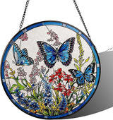 Stained Glass Sun Catcher,ButterflysStained Glass Window Hanging Garden Decor,Sun Catchers Indoor Window,Whimsical Decoration for Home Backyard Patio Lawn Porch with 7.9 INCH