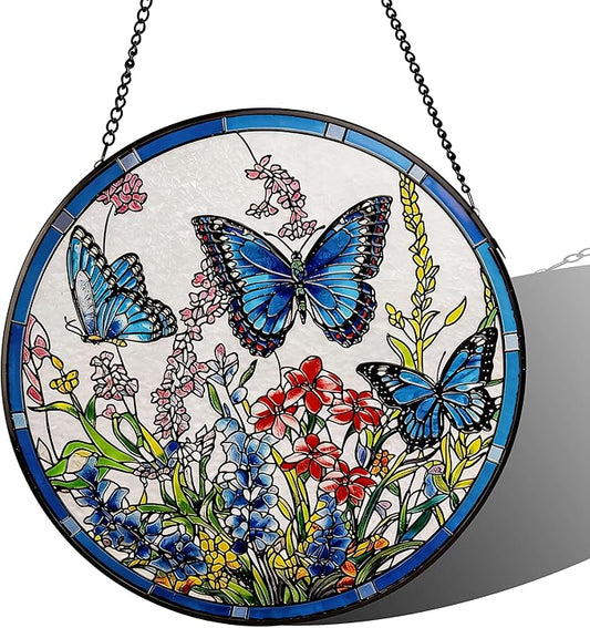 Stained Glass Sun Catcher,ButterflysStained Glass Window Hanging Garden Decor,Sun Catchers Indoor Window,Whimsical Decoration for Home Backyard Patio Lawn Porch with 6.3 INCH