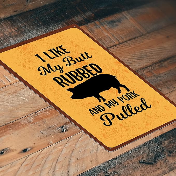 Backyard Patio BBQ Firepit 12 x 8 inch Meat temperature Magnet Sign (pork pulled)