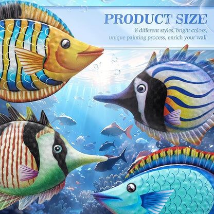 Tandefio 8 Pcs Metal Wall Decor Wall Art Hanging Decorations Outdoor Indoor Sculptures for Garden Fence Pool Home Porch(Fish)