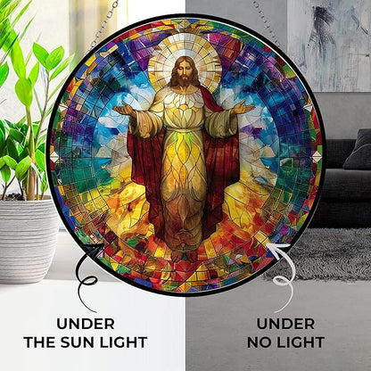 Christ Jesus Decor Stained Glass Suncatcher - Window Wall Hanging Ornament UV-Print Glass Panel Sun Catcher - Decoration for Home Garden Christmas Party Wedding Housewarming Gift