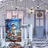 Stained Glass Snowman House Flags 28 x 40 Double Sided Merry Christmas Garden Flag Hello Winter Yard Flag Happy Holidays Flag for Outside Welcome New Year Outdoor Flag Large