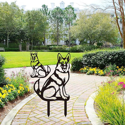 Metal Dog Garden Statue, Outdoor Yard Art Dog Silhouette Decoration Black Garden Stake for Yard Garden Lawn