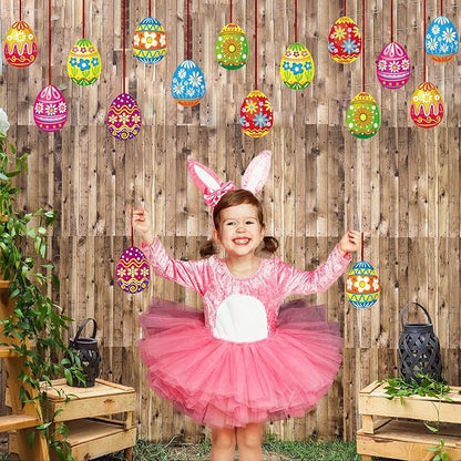 16 Pieces Easter Egg Outdoor Hanging Ornaments Decorations Happy Easter Hanging Porch & Tree Yard Lawn Decor - Double-Side Printed