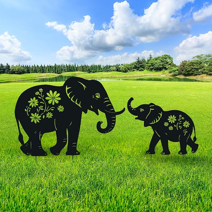 WACLSTDAY Elephant Metal Garden Stakes Decorative, Gifts for Women/Men/Elephant Lovers, Black Silhouette Statues Spring Outdoor Decorations for Garden, Yard, Lawn, Pathway,Patio,Outside
