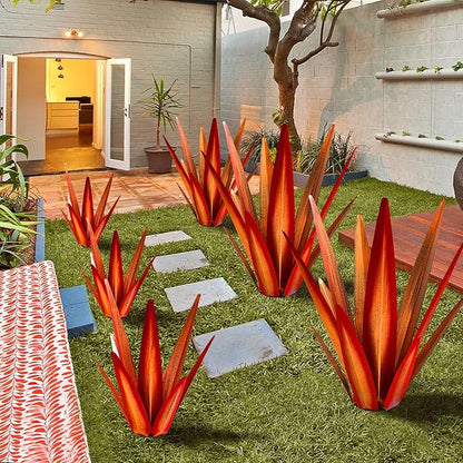KODIBO Large Tequila Rustic Sculpture, Rustic Metal Agave Plants for Outdoor Patio Yard, Home Decor Hand Painted Garden Yard Statue, Lawn Ornaments Yard Stakes (Red - L)