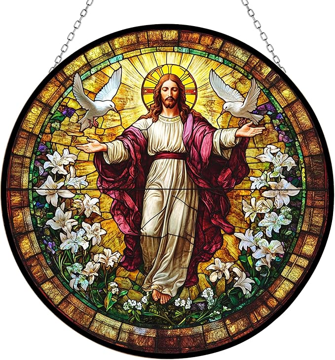 Jesus Suncatcher Indoor/Outdoor Stained Glass Window Hanging Handmade Suncatchers Home Decor Garden Christmas Party Wedding Housewarming Gifts