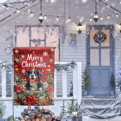 Christmas Bernese Mountain Garden Flag Merry Christmas Dog Yard Flag for Outside Xmas Flags 12x18 Double Sided Red Poinsettia Garden Flags Winter Porch Decorations Outdoor