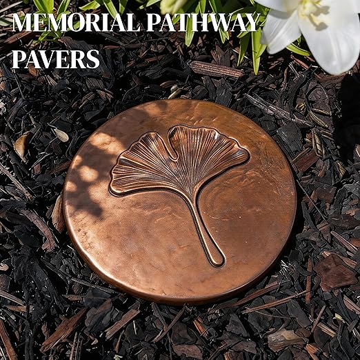 Stepping Stones Outdoor Set of 3, 10.8" Antique Ginkgo Bronze Garden Stones Outdoor Decorative Set – Grandma Mothers Day Gifts, Garden Memorial Stone for Loved Ones, Backyard Pathway Pavers, Walkway