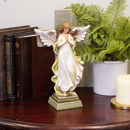 Joseph's Studio by Roman Inc., MEMORIAL ANGEL WITH CROSS, Garden Collection, Religious Statue, Holy Family, Memorial, Angel, Patron Saint, Garden Décor (3x7x12)