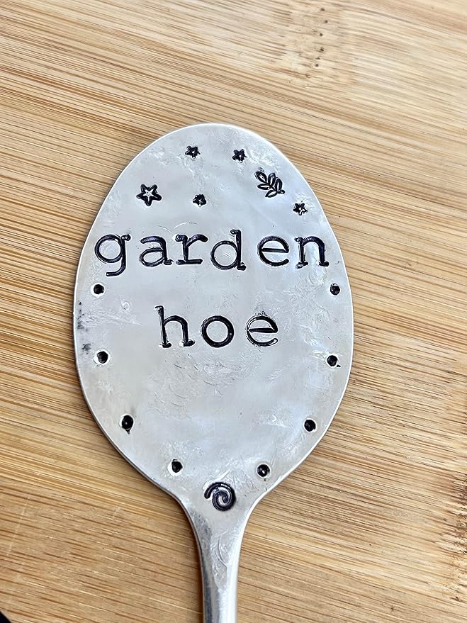 Garden Marker GARDEN HOE silly hand stamped Tea Spoon for Garden Herb or Flowers