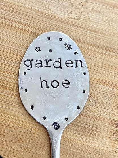 Garden Marker GARDEN HOE silly hand stamped Tea Spoon for Garden Herb or Flowers