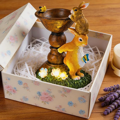 TERESA'S COLLECTIONS Garden Decor, Cute Family Bunny Figurines with Solar Lights, Waterproof Resin Garden Statue,Bunny Garden Gift, Birthday Gifts for Mom Women, Indoor/Outdoor 7.1"
