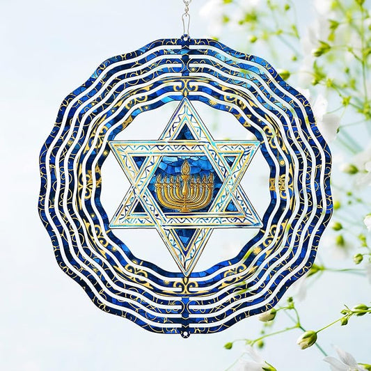 FLAGWIX Hanukkah Gifts for Women Men - Star of David 3D Stainless Steel Wind Spinners Outdoor 12in - Hanukkah Decorations, Chanukah Hanging Wind Spinners Garden Decor, Spiritual Religious Jewish Gifts