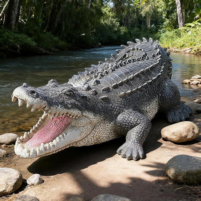 Teaeeno Garden Alligator Outdoor Decor,Crocodile Sculpture for Stuff Pond Decor,Florida Alligator Sculpture for Yard Art,Realistic Wild Animal,Reptile Figure,Florida Alligator,Perfect for Man