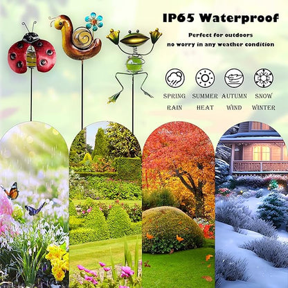 Garden Decor for Outside, Set of 3 Metal 16.5” Decorative Garden Stakes with Snail Beetle Frog for Garden Decorations, Welcome Yard Sign Art Stakes for Outdoor Lawn Backyard Porch