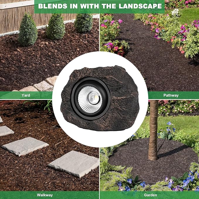 Candieslife Solar Rock Lights Outdoor Garden Waterproof - Super Bright LED Solar Spotlights, Solar Powered Landscape Path Decorative Garden Stone Lights for Pathway, Walkway, Yard, Patio (4 Pack)
