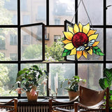 Stained Glass Suncatcher, Sunflower and Ladybug Window Hanging, Hand-Painted (Style 3)