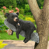 Outdoor Black Bear Decor - Cub Napping & Hanging Out Faces Figurine - Peeker Sculpture Up in Trees - Yard Decorations - Resin Funny Baby Bear Statue - Garden