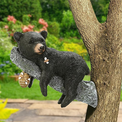 Outdoor Black Bear Decor - Cub Napping & Hanging Out Faces Figurine - Peeker Sculpture Up in Trees - Yard Decorations - Resin Funny Baby Bear Statue - Garden