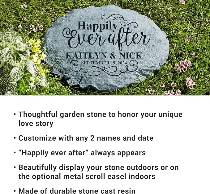 Let's Make Memories Personalized Just Married Garden Stone - for Newlyweds - Customize with Names & Date - Outdoor Décor