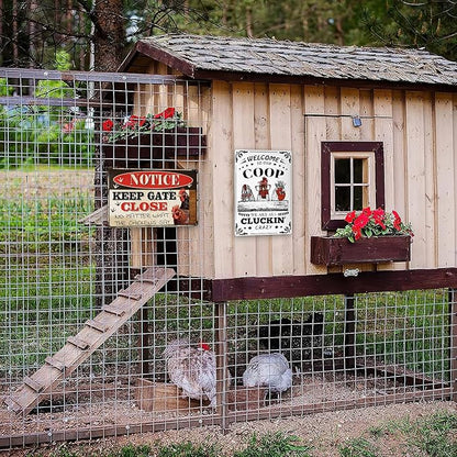 Chicken Signs 2 Pack-Metal Chicken Signs for Coop Funny Outdoor,Chicken Sign Decor for Farm Yard Fence 12x8inch