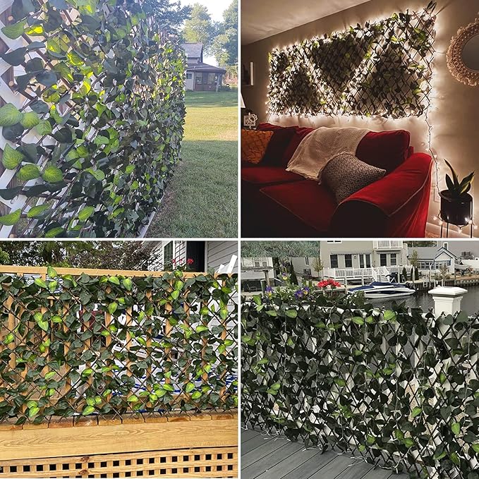 Expandable Faux Ivy Fence,Artificial Privacy Screen Decor for Outdoor Wall, Balcony and Patio, Single Sided Leaves (Green,2)