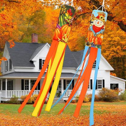 NOVWANG 2 Pcs Fall Windsocks, Scarecrows Pumpkins Wind Socks Autumn Windsocks Thanksgiving Outdoor Hanging Scarecrow Decorations for Home Farmhouse Garden Yard Decor