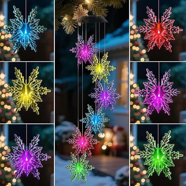 Snowflake Wind Chime,Christmas Solar Wind Chimes for Outside,Waterproof Hanging Solar Lights 6 Color Changing LED Light Windchime Outdoor Decor Gift for Holiday Garden Porch Patio Yard Decor