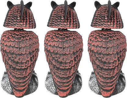 Hausse 3 Pack Bird Scarecrow Fake Owl Decoy Sculpture, Rotating Head Plastic Owl Bird Deterrents, 10.6 Inch Height Nature Enemy Horned Pest Repellent for Outdoor Garden Yard