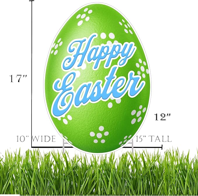 Happy Easter Classic Yard Sign Home Decor Lawn Decoration With Stakes Easter Egg (Green)