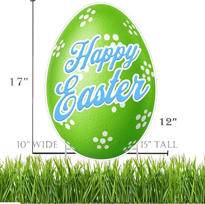 Happy Easter Classic Yard Sign Home Decor Lawn Decoration With Stakes Easter Egg (Green)