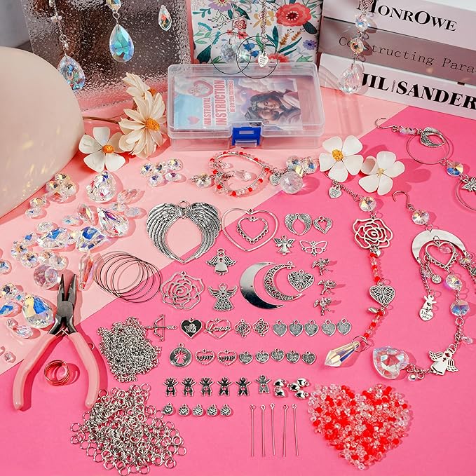 WASTROYAL 10 Sets DIY Suncatcher Kits 500PCS Sun Catchers Craft Kits Heart Suncatcher Ornaments DIY Sun Catchers Kit for Adults Home Wedding Garden Decor Favors Gift for Lover (Love Shape)