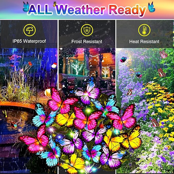 WEITEXS Solar Garden Lights Solar Lights Outdoor Waterproof Solar Lights 6 Pack with New Upgraded 216 LED 102 Butterfly Outdoor Solar Lights for Yard Outside Garden Pathway Decor Gifts for Women
