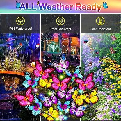 WEITEXS Solar Garden Lights Outdoor Waterproof Solar Lights 2 Pack with New Upgraded 72 LED 34 Butterfly Outdoor Solar Lights for Yard Outside Garden Pathway Decor Gifts for Womens Mother's Day