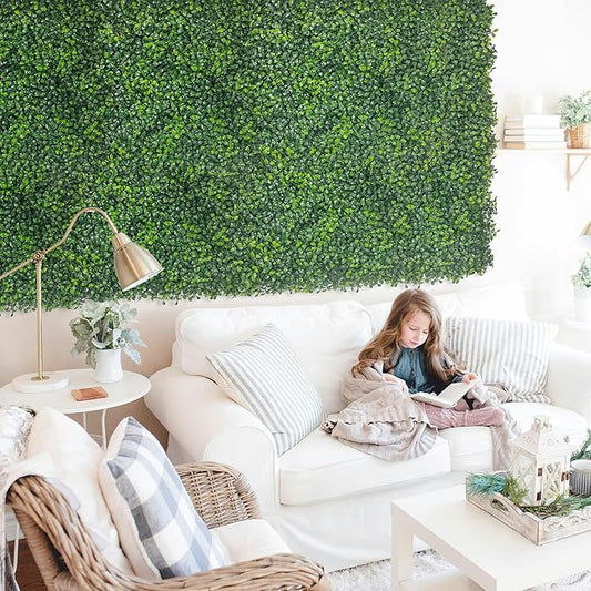 Artificial Boxwood Panels: 20"x 20"(16P) 4-Layer Leaf UV-Protected Grass Wall Backdrop Panels for Outdoor, Indoor, Garden&Fence Covering Privacy, Backyard and Decor