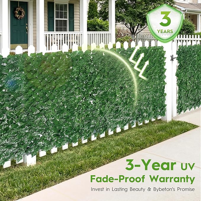 Bybeton 40" x 80" Artificial Ivy Privacy Fence Screen, UV Protected Faux Ivy Vine Leaf Roll, Greenery Wall Panels for Outdoor Patio, Balcony, Garden and Backyard Privacy Decor