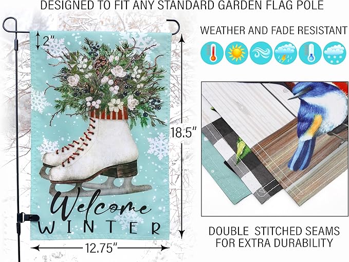Double Sided Seasonal Garden Flags - Yard Flags Made of 100D Polyester - 12 Holiday Design Flags for All Seasons - Spring, Winter, Christmas, Thanksgiving - 12.75x18.5 Inch (Without Flagpole)