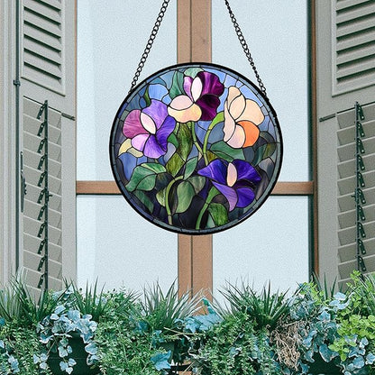 Stained Glass Window Hanging - Colorful Flower Suncatcher for Door Garden Patio Retro Floral Sun Catchers Decor Christmas Mother's Day Birthday Gifts for Women Mom Nana Friend 15 in