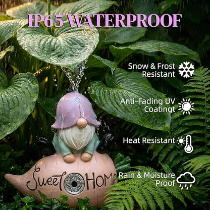 Garden Gnomes Outdoor, Solar Ladybug Gnome Garden Statue & Fairy Garden Accessories, Funny Garden Gnome Yard Ornaments & Lawn Statues, Resin Decor Gnomes Gifts for Women Mom