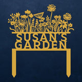 Custom Flowers Metal Garden Decor, Sign for Flower Beds, Personalized Flowers Garden Sign with Stakes, Metal Yard Art, Gift for Grandmother, Patio Decor, Farmhouse Decorations, Mom Gift