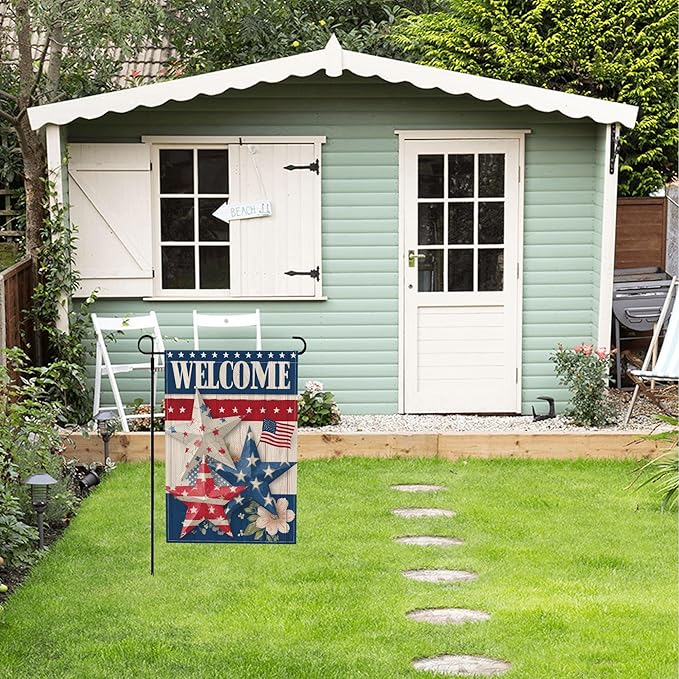 4th of July Garden Flag Seasonal Double Sided 12 x 18 Inch Small Yard Flag for Indoor Outdoor Decor Holiday All Seasons
