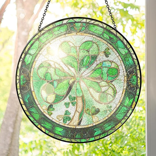FLAGWIX St Patricks Day Decorations - Stained Glass Hanging Suncatcher 8 in - Birthday Irish Decorations, Irish Gifts for Women Men Family Friends, Shamrock Home Decor