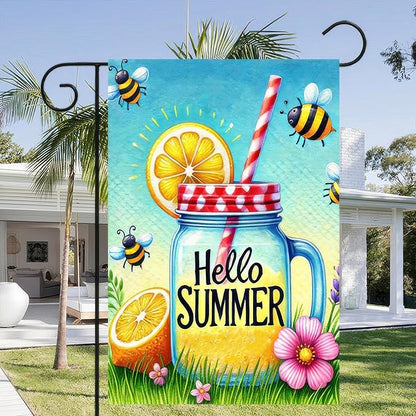 HOMETITUTE Hello Summer Garden Flag Mason Jar Flag 12x18 inch Double Sided Beach Seasonal Flags Yard Outdoor Lawn Decor Rustic Nautical Seasonal Farmhouse Decorations