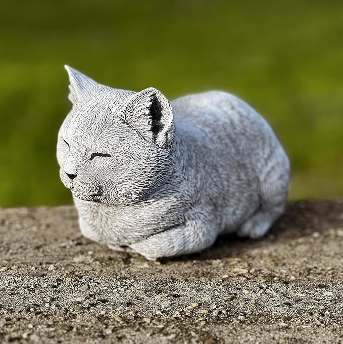 OLOMA Concrete Cat Statue - Grey Stone - Modern - Outdoor Animal Statue - Cat Memorial - Garden Decor - Kitten Figurine - Heavy & Solid - Weather Resistant