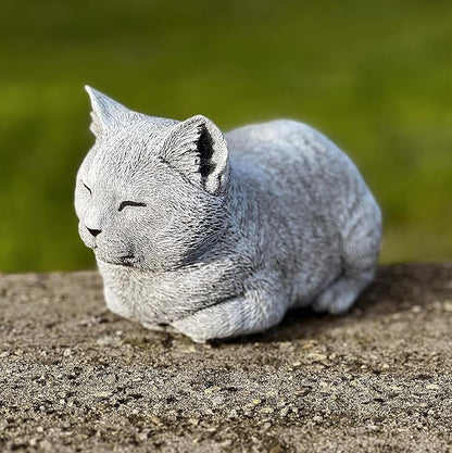 OLOMA Concrete Cat Statue - Grey Stone - Modern - Outdoor Animal Statue - Cat Memorial - Garden Decor - Kitten Figurine - Heavy & Solid - Weather Resistant