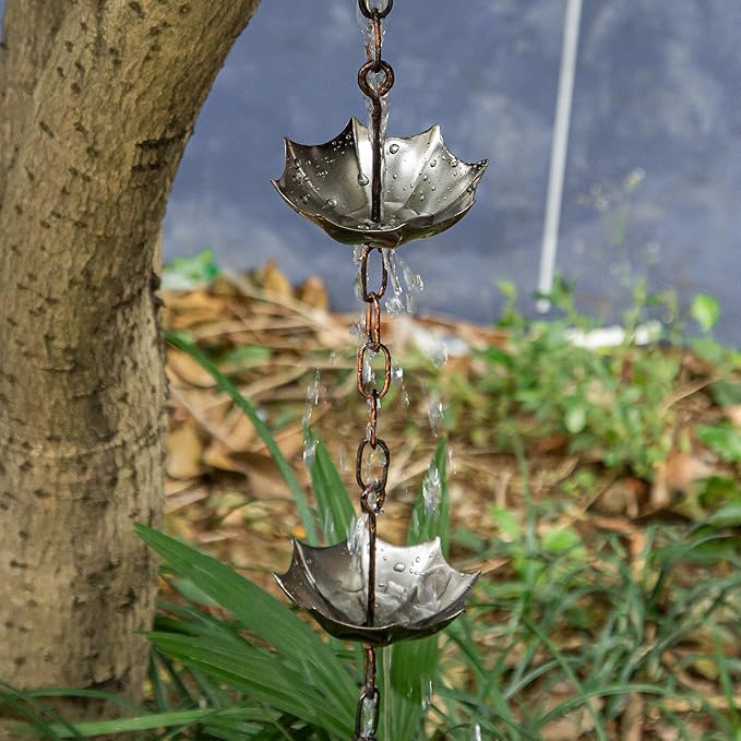 Topadorn 6 FT Metal Rain Chain with 8 Cups, Functional and Decorative Replacement for Gutter Downspouts, Umbrella & Bell Rain Chain for Home, Garden, and Outdoor Use