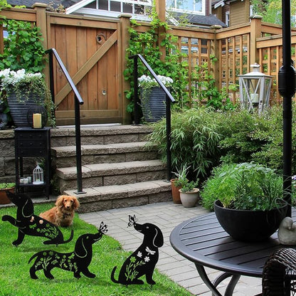 MorningRo 3 Pcs Dog Garden Decor for Outside Dachshund Gifts for Women Dog Lovers 12" Metal Puppy Garden Stake Silhouette Statues Outdoor Decor Men Spring Patio Lawn Yard Art
