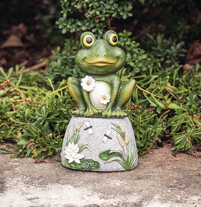 Roman 8” Frog on Stone Garden Statue – Outdoor Figurine – Whimsical Yard, Lawn, or Patio Decor – Garden Accent for Nature Lovers